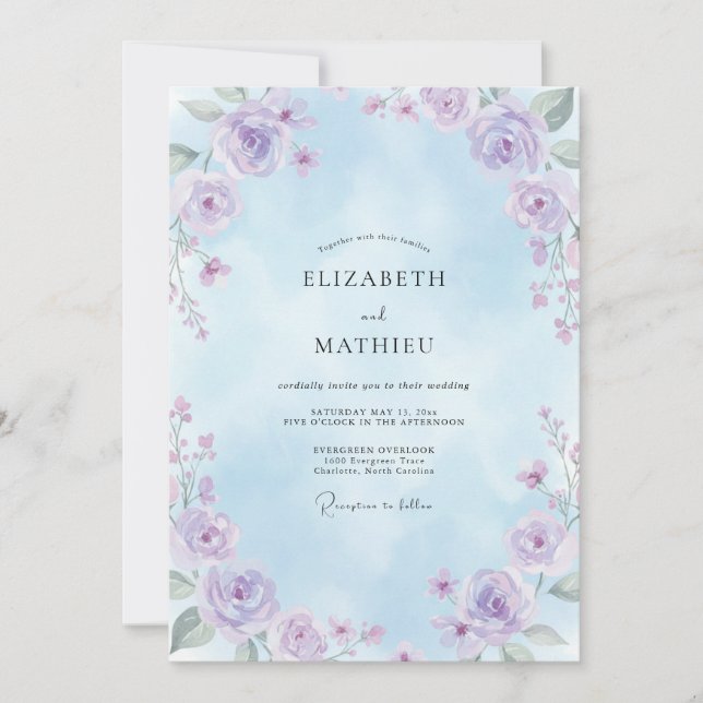 Invitation Mariage Fleur des Champs Lilas Céleste (Devant)