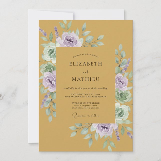 Invitation Mariage Fleur d'Éther Lavande Moutarde (Devant)
