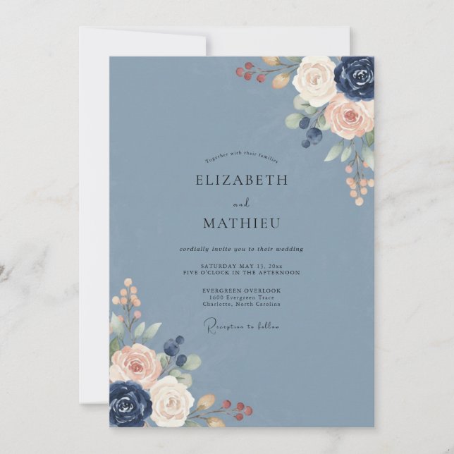 Invitation Mariage Fleur d'Eucalyptus Rougeâtre Ardoise (Devant)