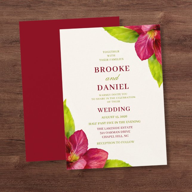Invitation Mariage Fleur d'Hibiscus Bourguignon et Feuille de (Créateur téléchargé)