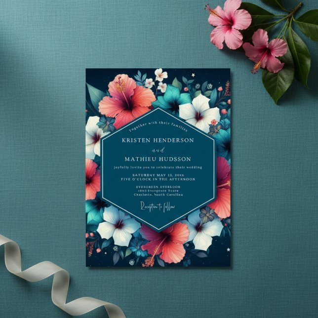 Invitation Mariage Fleur d'Hibiscus Sarcelle (Créateur téléchargé)