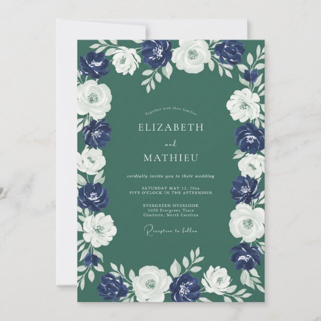 Invitation Mariage Fleur d'Indigo de la Forêt (Devant)