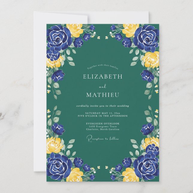 Invitation Mariage Fleur d'Indigo Moutarde (Devant)