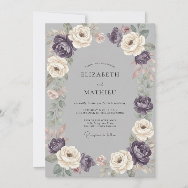 Invitation Mariage Fleur d'Ivoire et Améthyste (Devant)