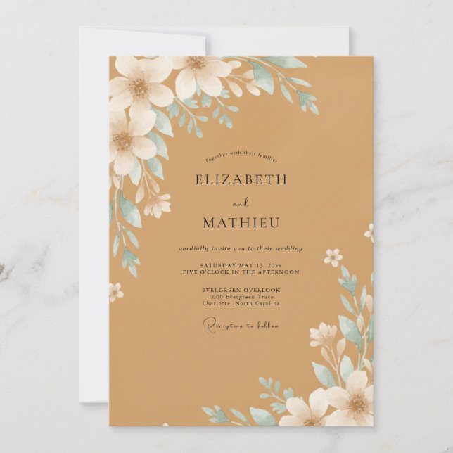 Invitation Mariage Fleur d'Ocre Aqua (Devant)
