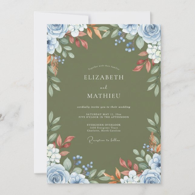 Invitation Mariage Fleur d'Olivier Azur (Devant)