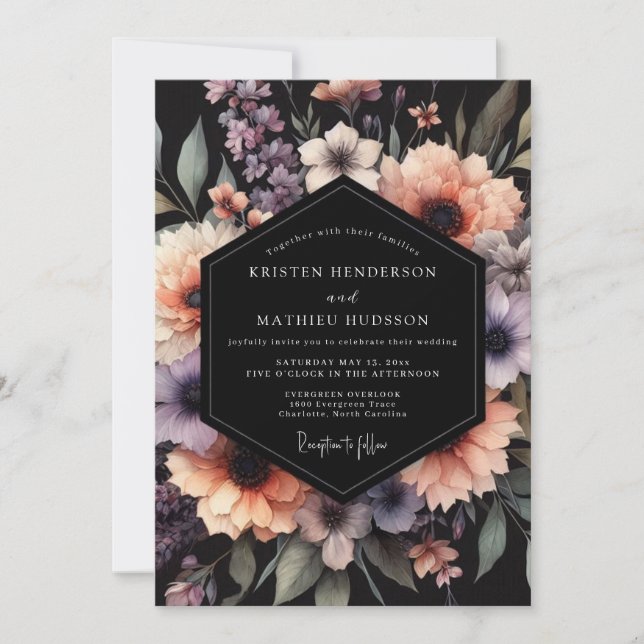Invitation Mariage Fleur d'Ombre Lavande et Pêche (Devant)