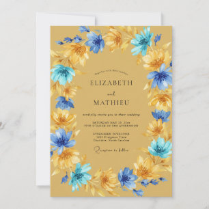 Invitation Mariage Fleur d'Or Moutarde Azur