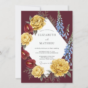 Invitation Mariage Fleur d'Or Vin