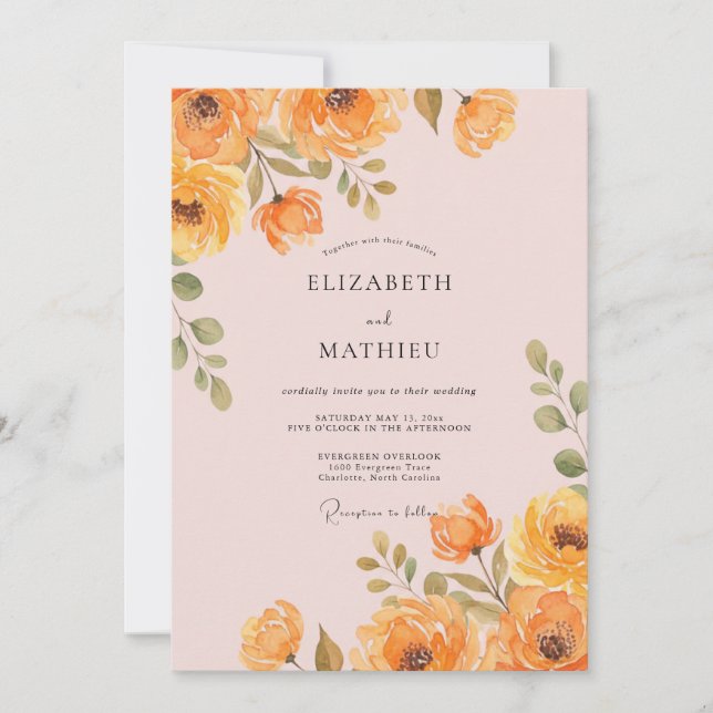 Invitation Mariage Fleur d'Oranger Ambrée (Devant)