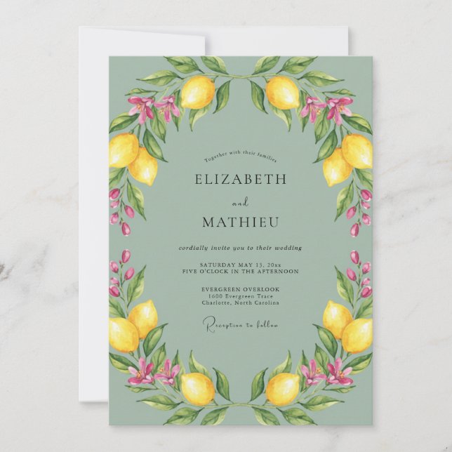 Invitation Mariage Fleur d'Oranger Citron Aquarelle (Devant)