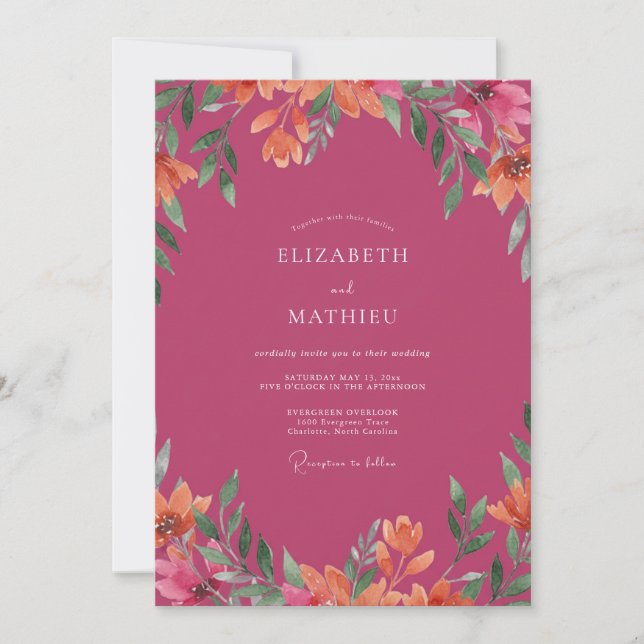 Invitation Mariage Fleur d'Oranger Magenta (Devant)
