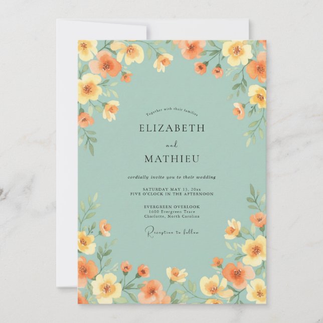 Invitation Mariage Fleur d'Oranger Mousse de Mer (Devant)