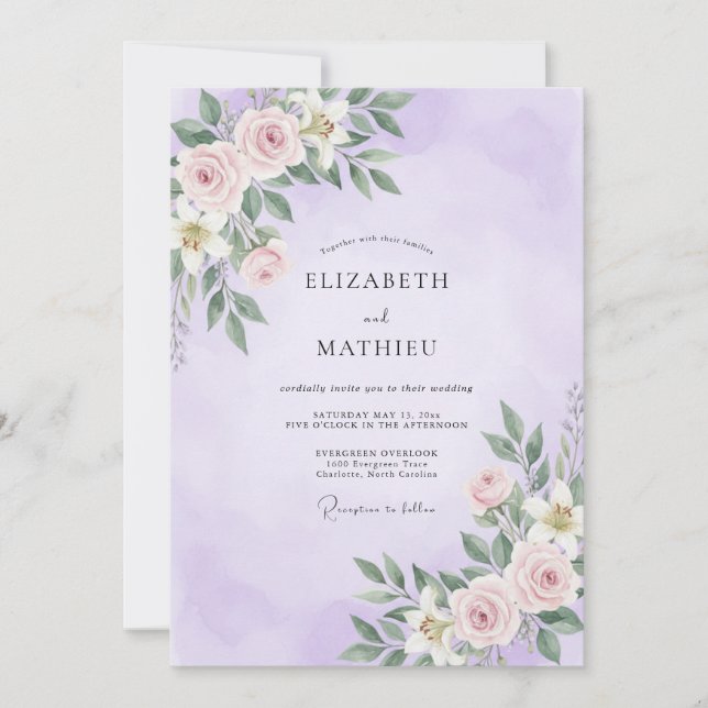 Invitation Mariage Fleur d'Orchidée Aquarelle (Devant)