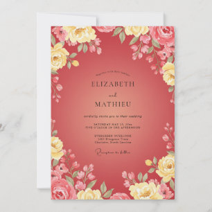 Invitation Mariage Fleur Dorée Cramoisi
