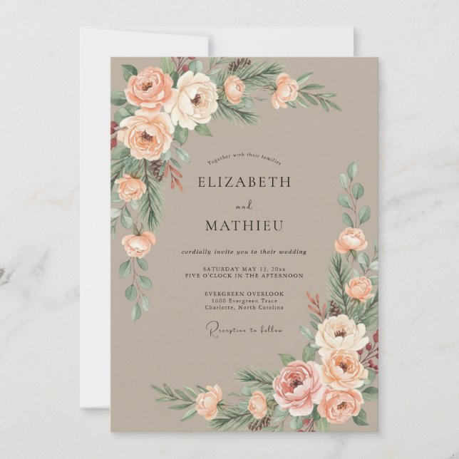 Invitation Mariage Fleur Douce Corail (Devant)