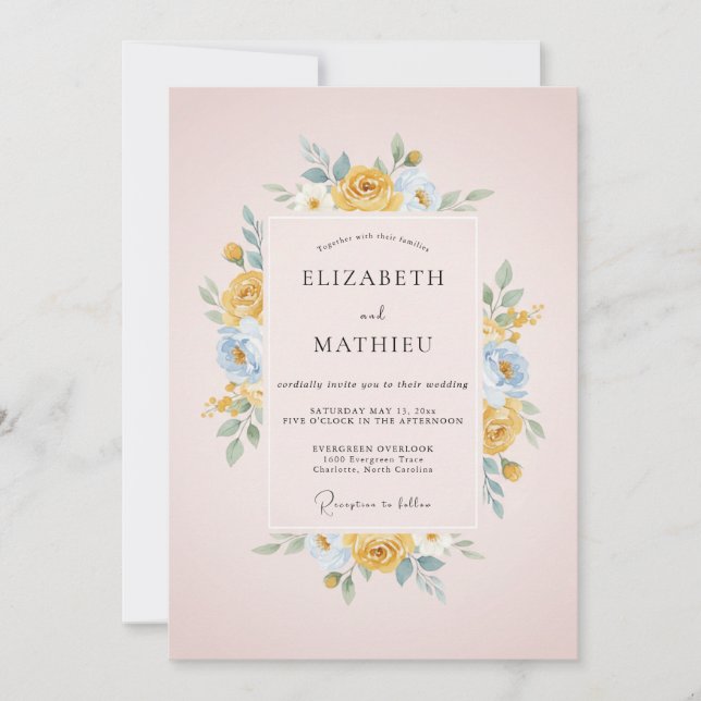 Invitation Mariage Fleur Douce Jaune (Devant)