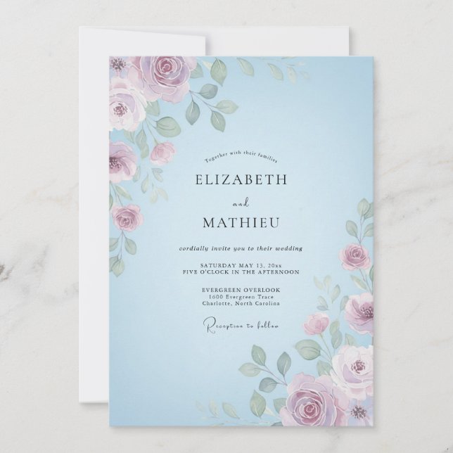 Invitation Mariage Fleur Douce Pervenche (Devant)