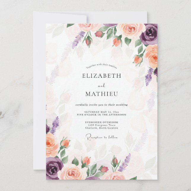 Invitation Mariage Fleur Douce Pourpre (Devant)
