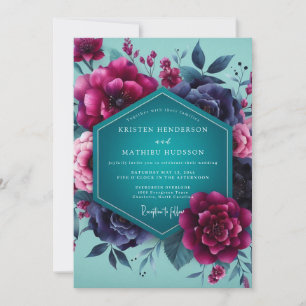 Invitation Mariage Fleur Dramatique Magenta Sarcelle