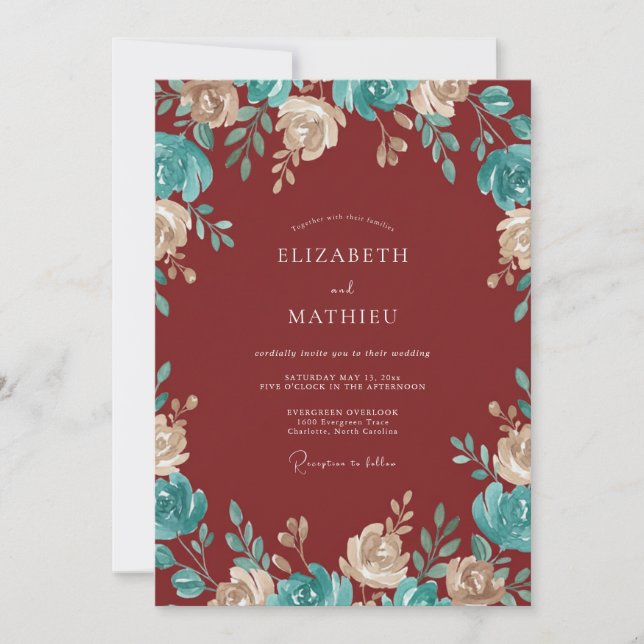 Invitation Mariage Fleur Écarlate (Devant)