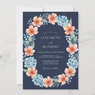 Invitation Mariage Fleur Épanouie Bleu Nuit Radieux
