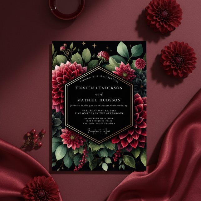 Invitation Mariage Fleur Épanouie Rouge Profond Opulente (Créateur téléchargé)