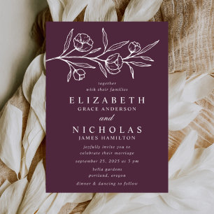 Invitation Mariage Fleur Esquisse Violet