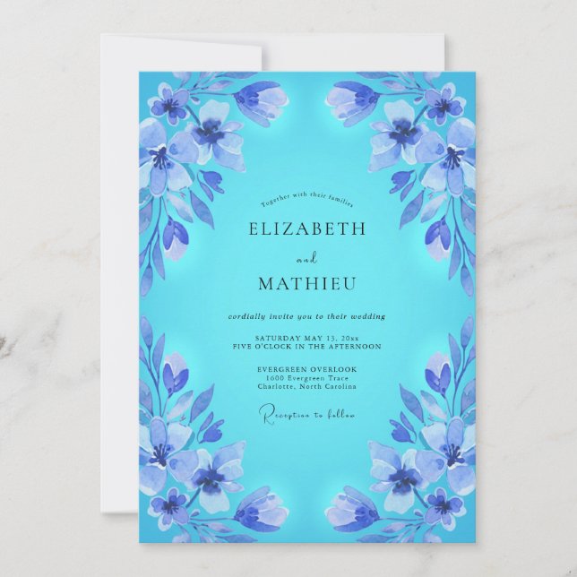 Invitation Mariage Fleur Éthérée Aqua (Devant)