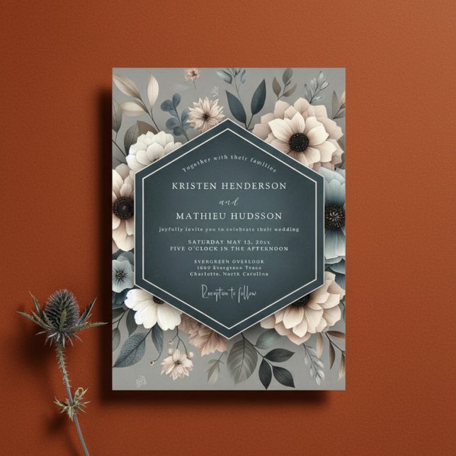 Invitation Mariage Fleur Éthérée Bleu Ardoise (Créateur téléchargé)