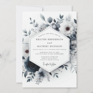 Invitation Mariage Fleur Éthérée Bleu Ardoise