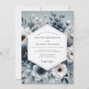 Invitation Mariage Fleur Éthérée Bleu Ardoise