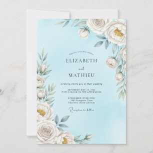 Invitation Mariage Fleur Éthérée Bleu Ciel