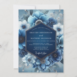 Invitation Mariage Fleur Éthérée Bleu Poussiéreux