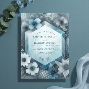 Invitation Mariage Fleur Éthérée Bleu Poussiéreux