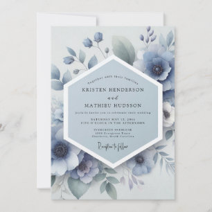 Invitation Mariage Fleur Éthérée Bleu Poussiéreux