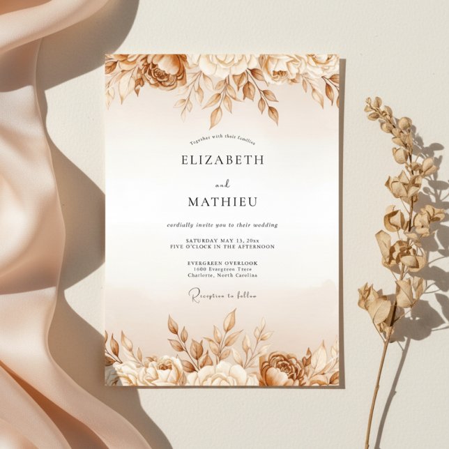 Invitation Mariage Fleur Éthérée Brun (Créateur téléchargé)