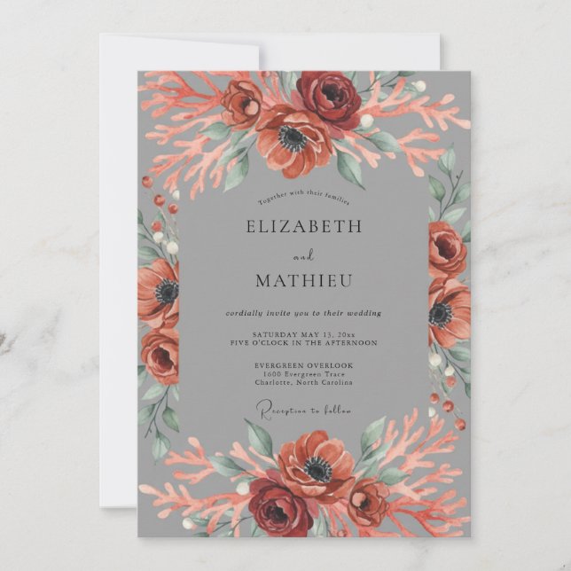 Invitation Mariage Fleur Éthérée de Corail (Devant)