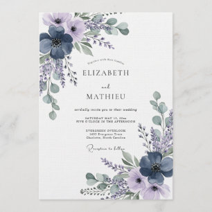 Invitation Mariage Fleur Éthérée de Lavande Navy