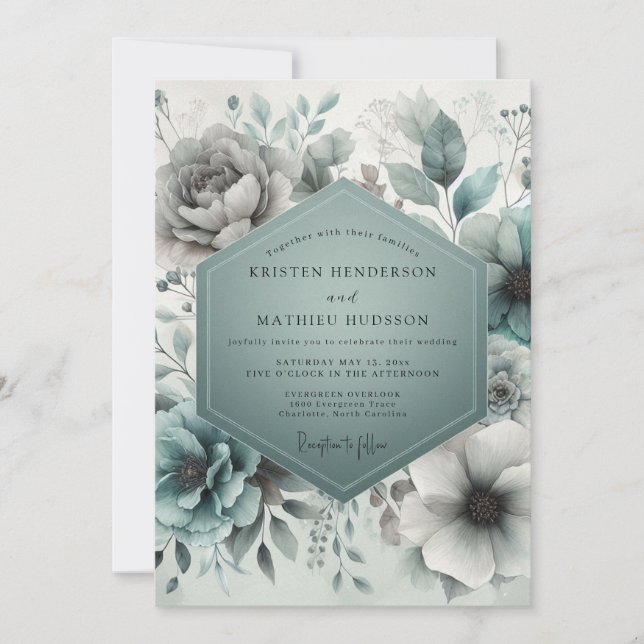 Invitation Mariage Fleur Éthérée de Teal (Devant)