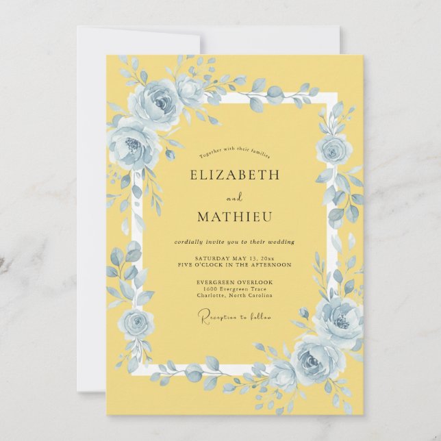 Invitation Mariage Fleur Éthérée Jaune (Devant)