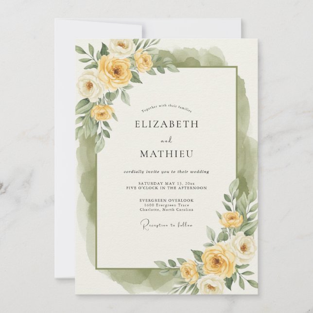 Invitation Mariage Fleur Éthérée Jaune (Devant)