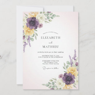 Invitation Mariage Fleur Éthérée Jaune Violet