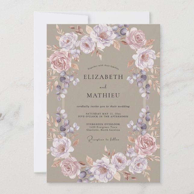 Invitation Mariage Fleur Éthérée Mauve (Devant)