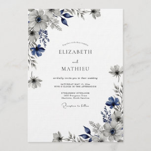Invitation Mariage Fleur Éthérée Navy