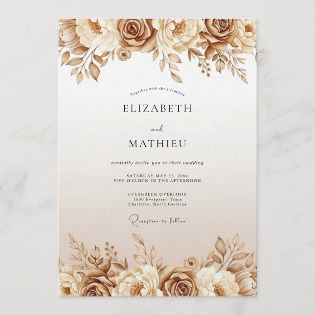 Invitation Mariage Fleur Éthérée Ocre (Devant)