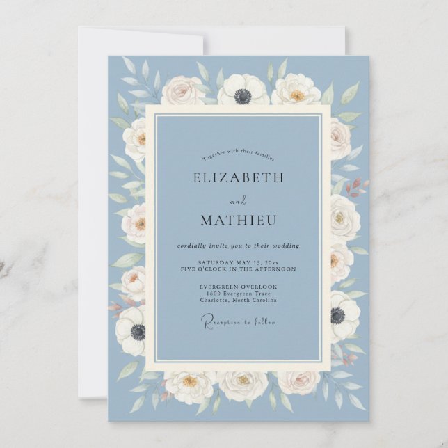 Invitation Mariage Fleur Éthérée Pervenche (Devant)