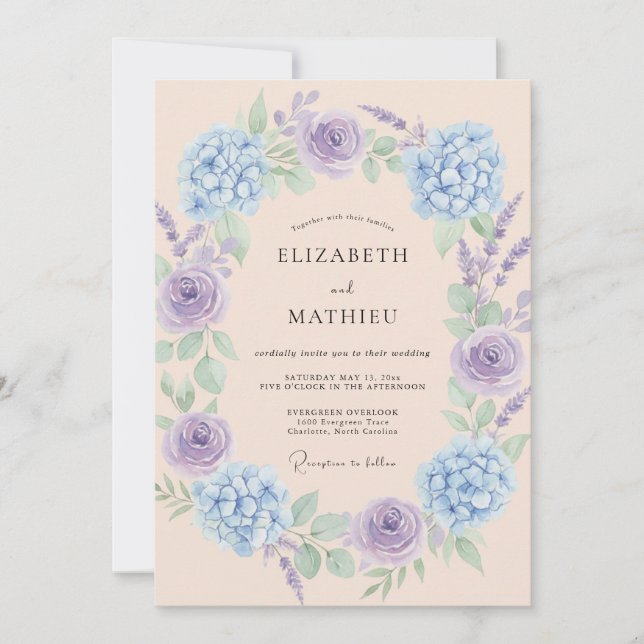 Invitation Mariage Fleur Éthérée Pervenche (Devant)