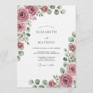 Invitation Mariage Fleur Éthérée Rose Poussiéreuse