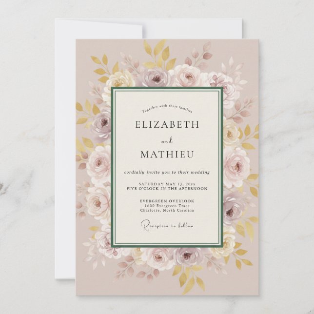 Invitation Mariage Fleur Éthérée Rose Taupe (Devant)